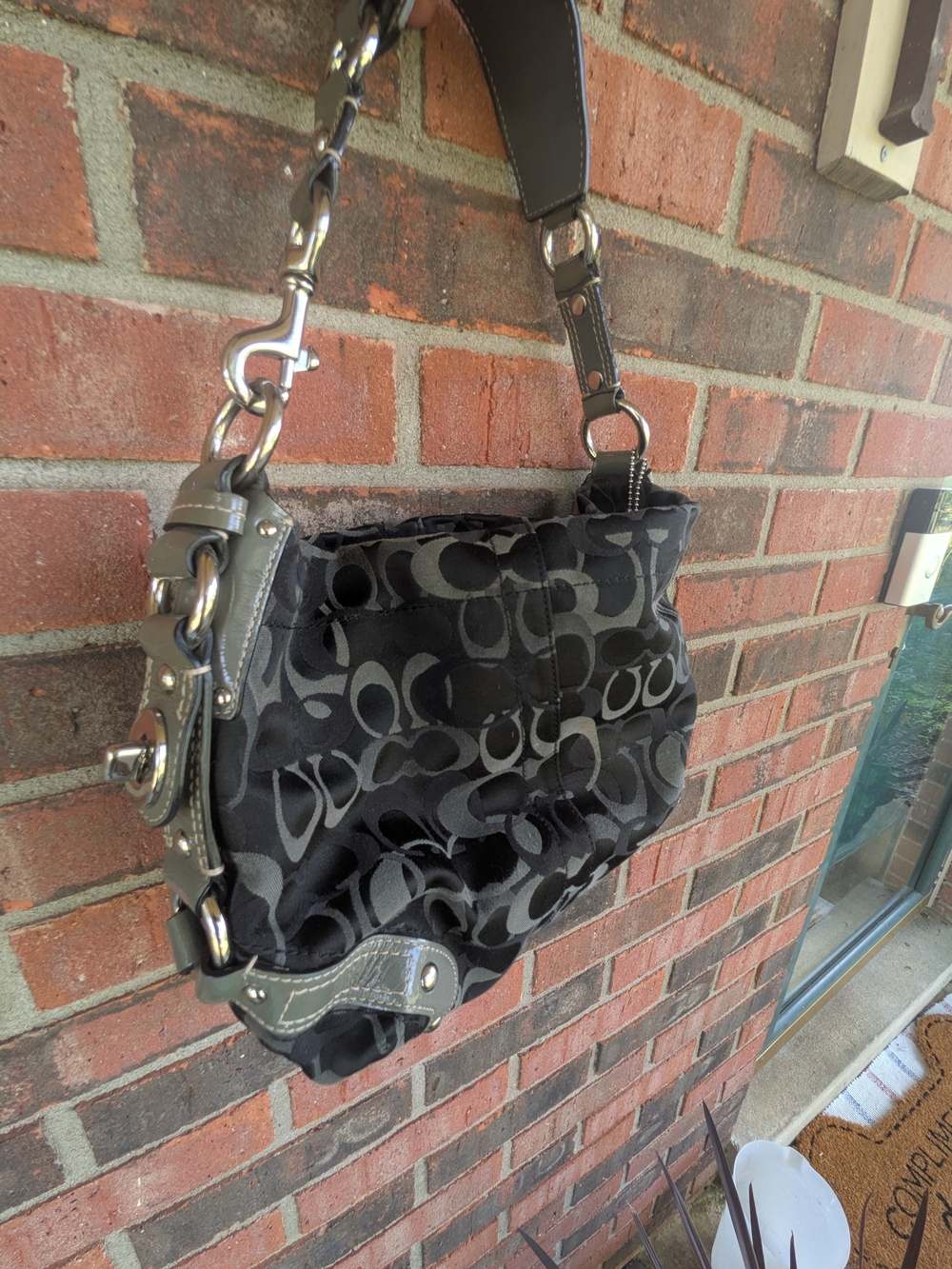 Y2k Coach Shoulder Bag Black Signature Pattern